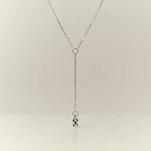 Checkered Lariat Necklace - Sterling Silver