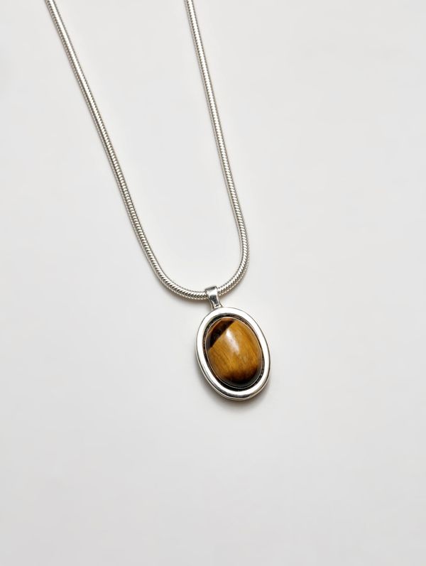 925 Sterling Silver Created Tiger’s Eye Pendant Necklace 2024