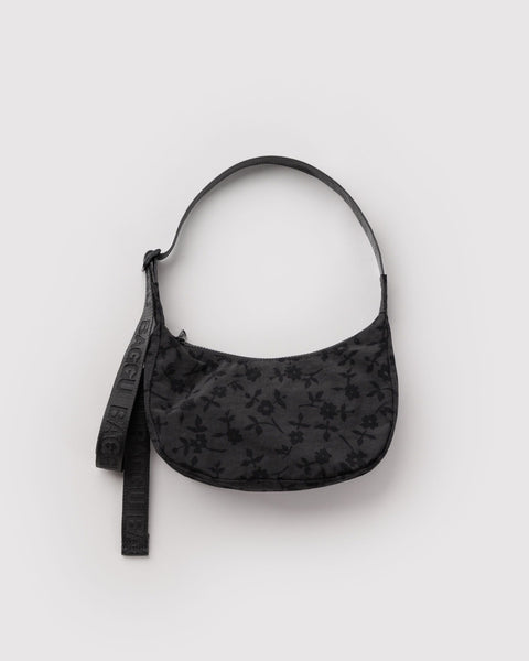 Small Nylon Crescent Bag - Charcoal Ditsy Floral