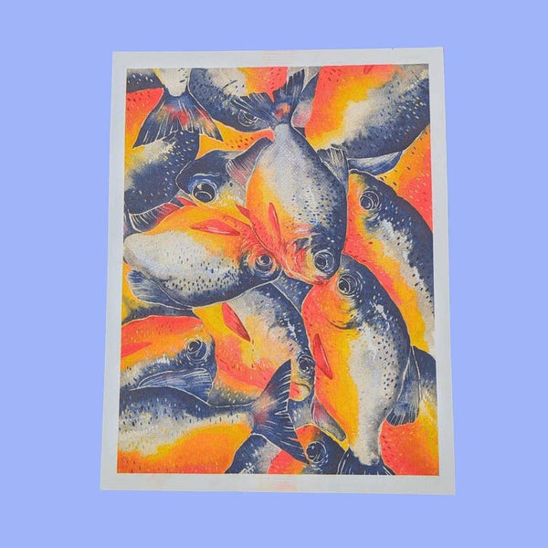 Watercolour Piranha Risograph Print