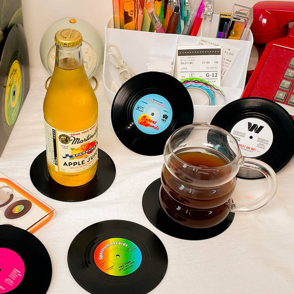 Retro Vinyl Drink Coasters - 6pc Set
