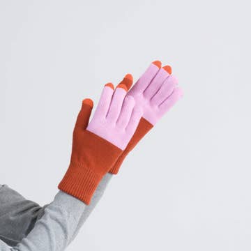 Colorblock Knit Touchscreen Gloves - Cobalt Rust