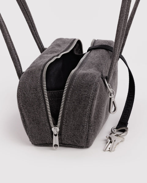 Small Denim Bowler Bag - Washed Black Denim