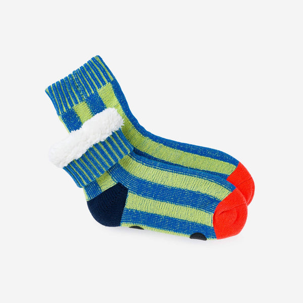 Big Stripe House Socks - Lime Cobalt