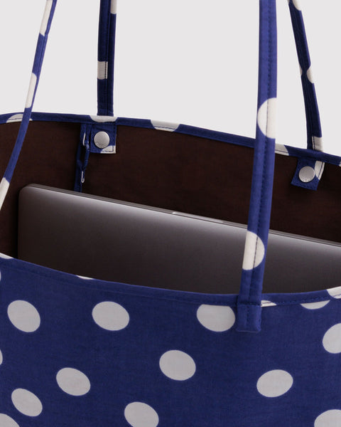 Large Nylon Reversible Tote - Navy Polka Dot Mix