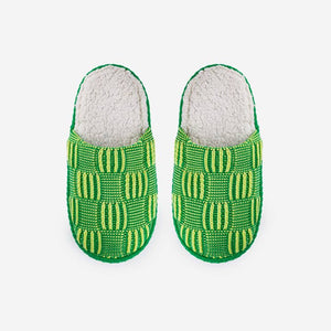 Chunky Checkerboard Slide Slippers - Lime