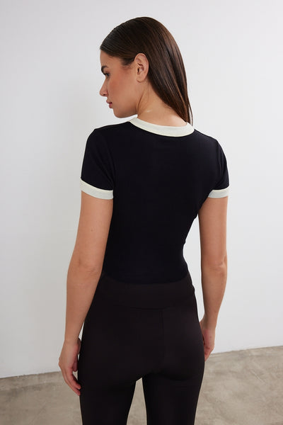 Women's Blank Two Tone Basic Crop Top - Black