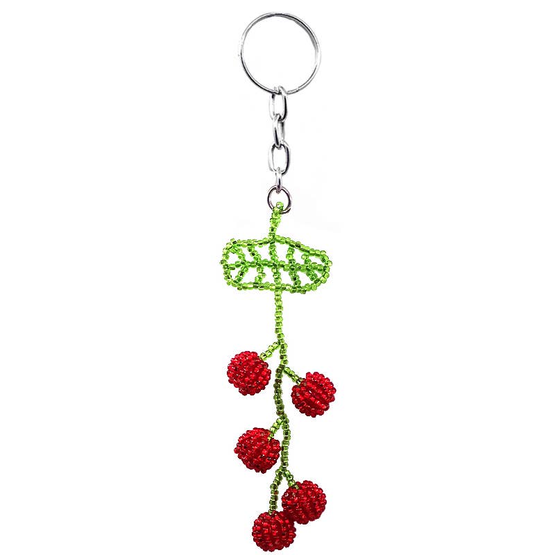 Beaded Cherry Branch Keychain