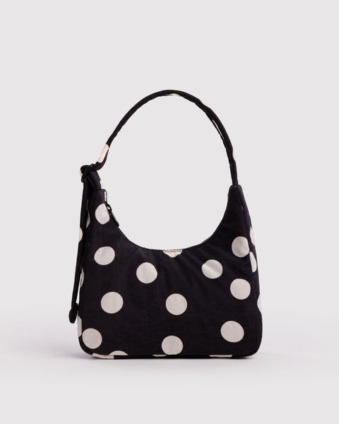 Mini Nylon Shoulder Bag - Black And Cream Polka Dot
