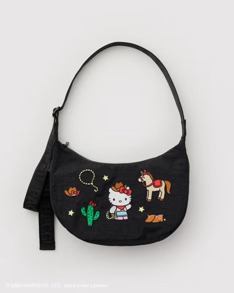 Medium Nylon Crescent Bag - Embroidered Hello Kitty Western