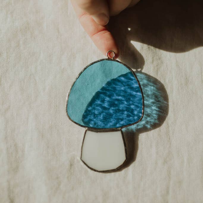 Mushroom Stained Glass Sun Catcher - Blue