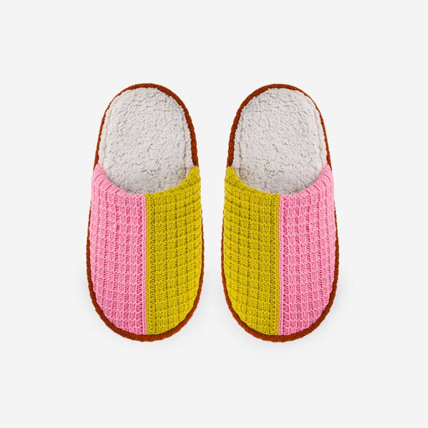 Colorblock Slide Slippers - Golden Olive Pink