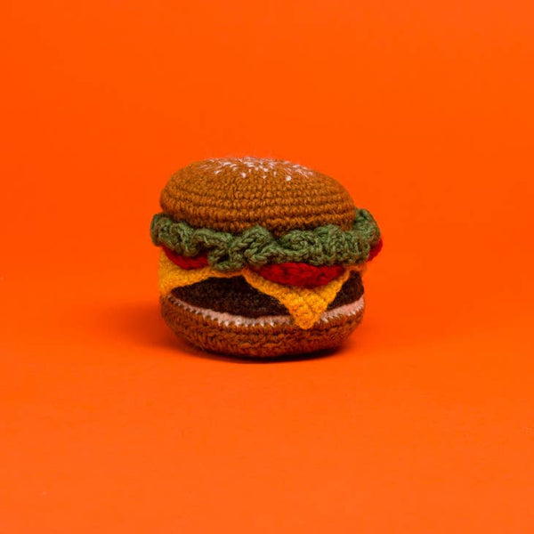 Hand Knit Hamburger Dog Toy