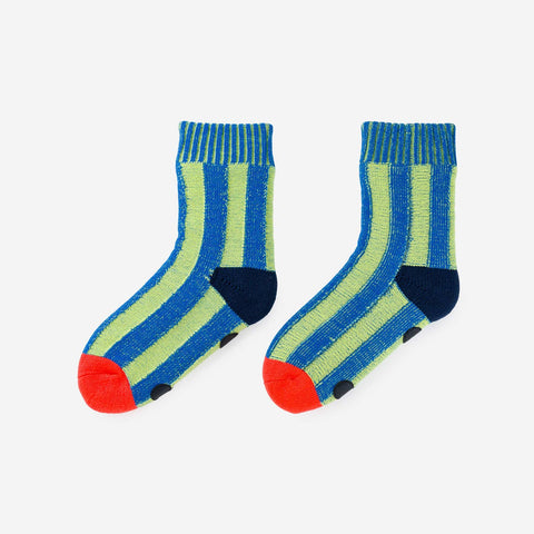 Big Stripe House Socks - Lime Cobalt