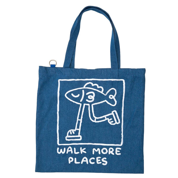 Walk More Places: Larger Denim Tote Bag