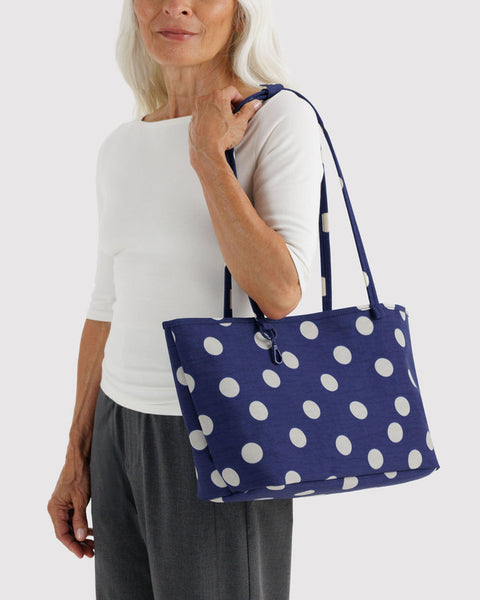 Medium Nylon Reversible Tote - Navy Polka Dot Mix