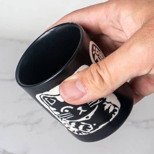 Neko Cat Black Glazed Tea Cup