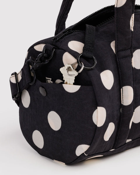 Nylon Duffle Bag - Black And Cream Polka Dot