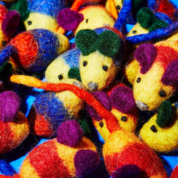 Wool Mouse Cat Toy - Yellow/Red