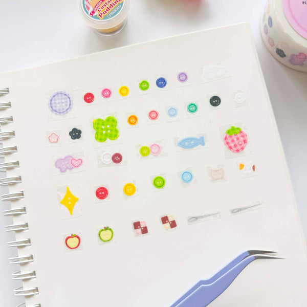 Buttons Die Cut Clear Glittery Sticker Roll