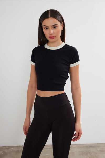 Women's Blank Two Tone Basic Crop Top - Black