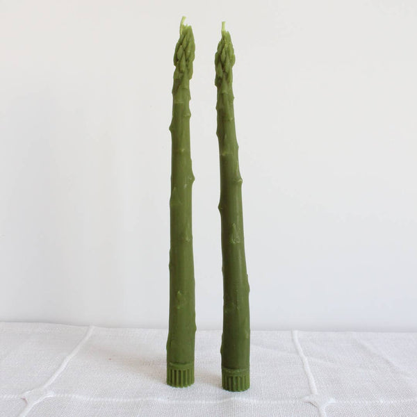 Asparagus Beeswax Candle Taper Pair