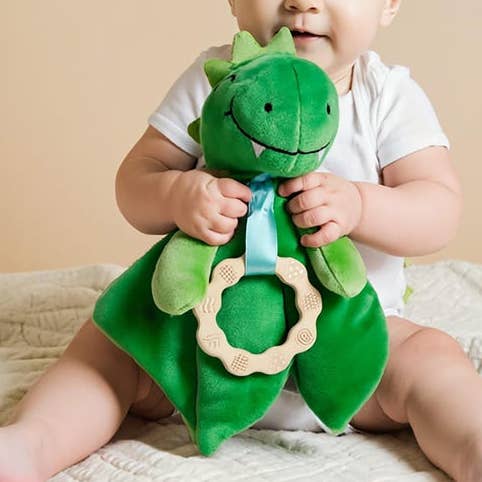 Plush Security Blanket & Teether Toy - Dinosaur