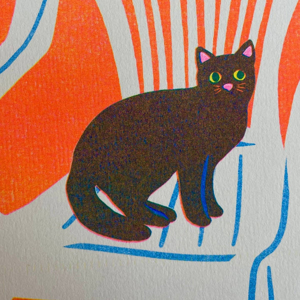 Cat in Chair Riso Print