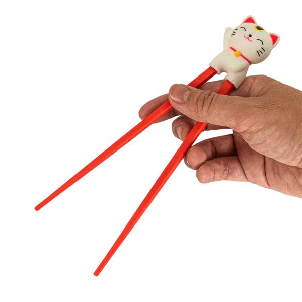 Lucky Cat Training Chopsticks - White