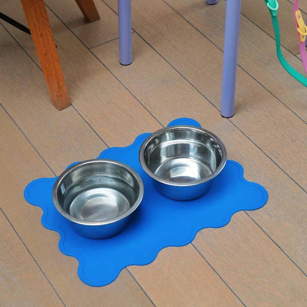 Wavy Pet Bowl Mat - Blue