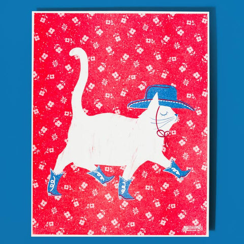 Cowboy Cat Risograph Print