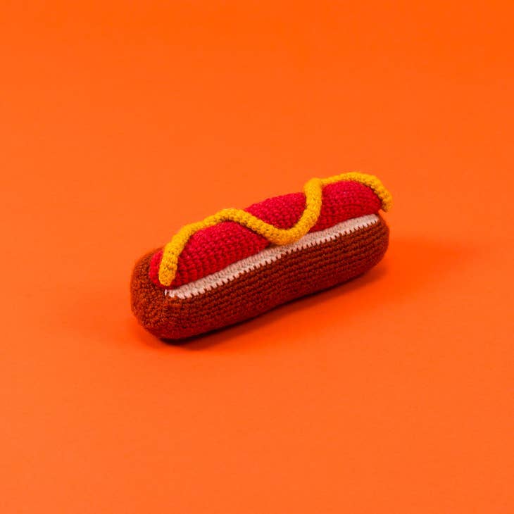 Hand Knit Hotdog Dog Toy