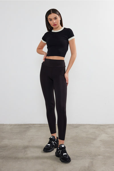 Women's Blank Two Tone Basic Crop Top - Black