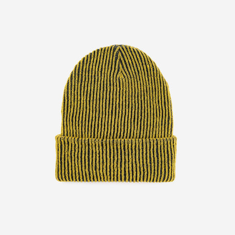 Simple Grid Knit Beanie - Golden Olive Navy