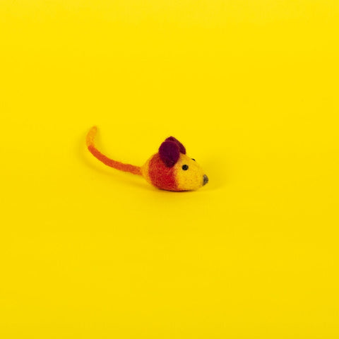 Wool Mouse Cat Toy - Yellow/Red