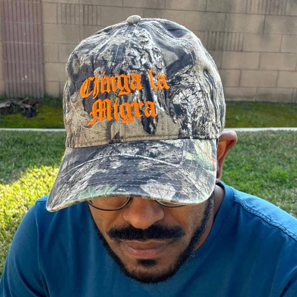Camo Chinga La Migra Baseball Hat - Orange