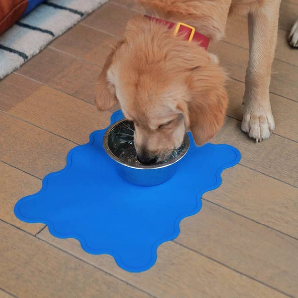 Wavy Pet Bowl Mat - Blue