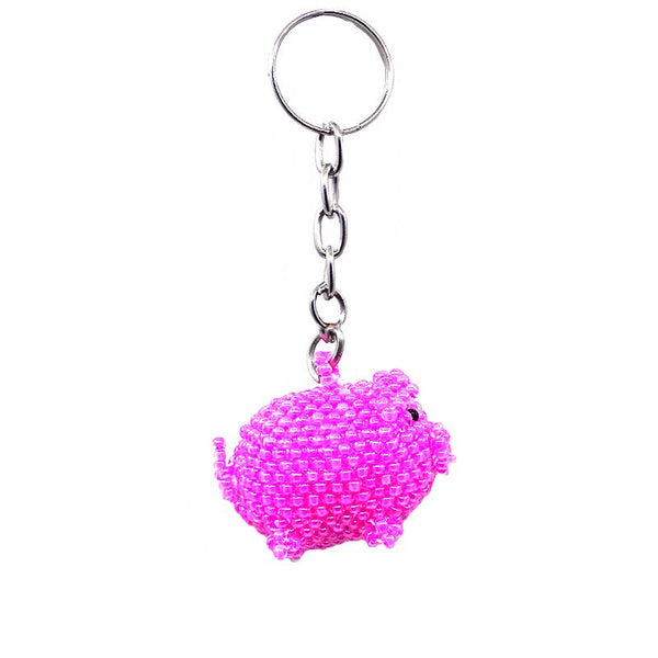 Beaded Pig Seed Bead Figurine Keychain