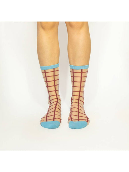 Berry Grid Sheer Socks