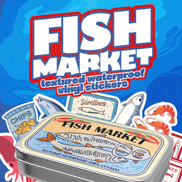 Fish Market Stickers Tin Can