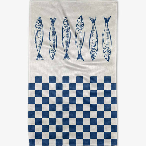 Sardine Check Blue Tea Towel