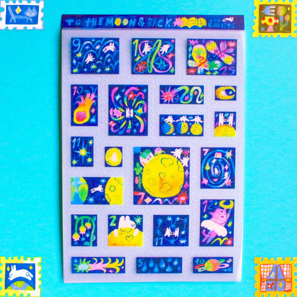 'To the Moon & Back' Frosted Glitter A6 Stamp Sticker Sheet