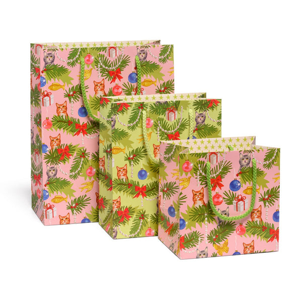 Christmas Cats Small Pink Gift Bag