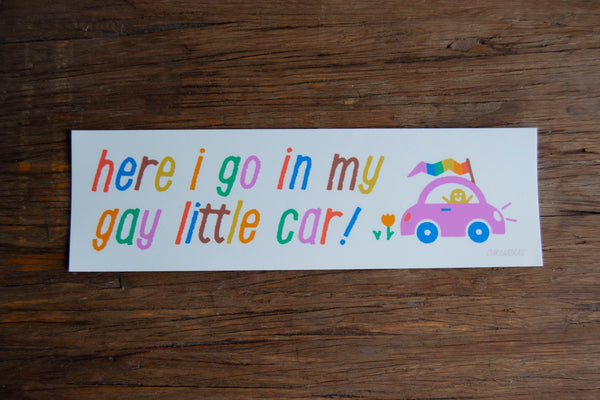 Here I Go in My Gay Little Car Bumper Sticker