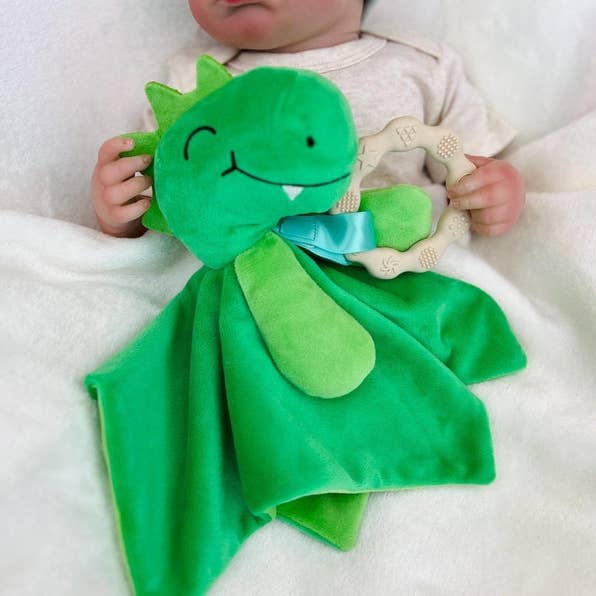Plush Security Blanket & Teether Toy - Dinosaur