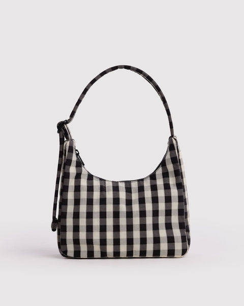 Mini Nylon Shoulder Bag - Black And Cream Gingham