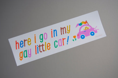Here I Go in My Gay Little Car Bumper Sticker