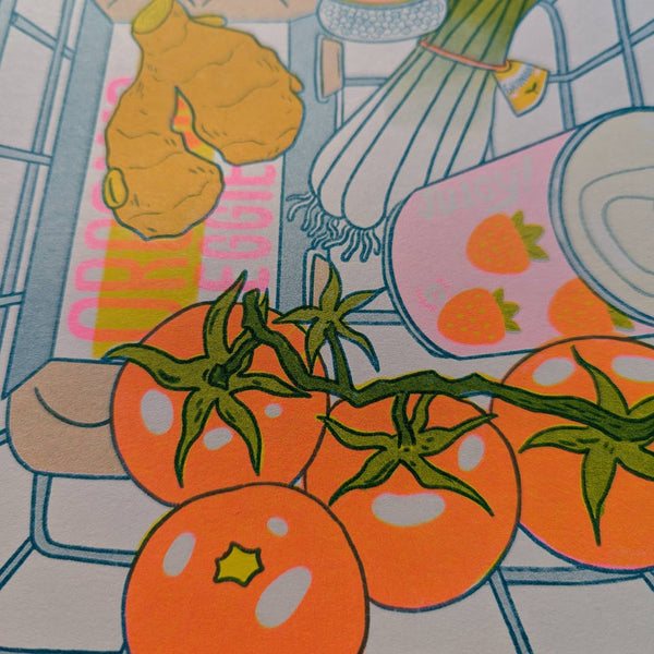Tomato Egg Risograph Print