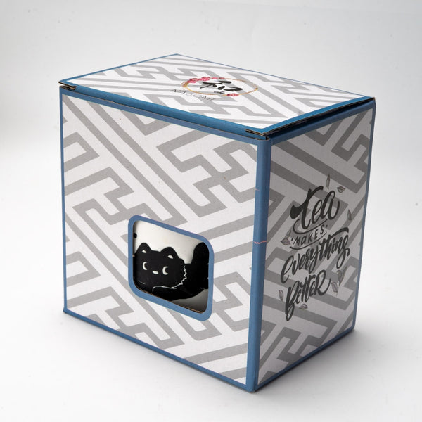 Black Cat Mug with Lid and Spoon