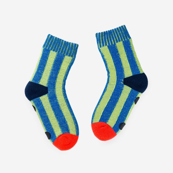 Big Stripe House Socks - Lime Cobalt
